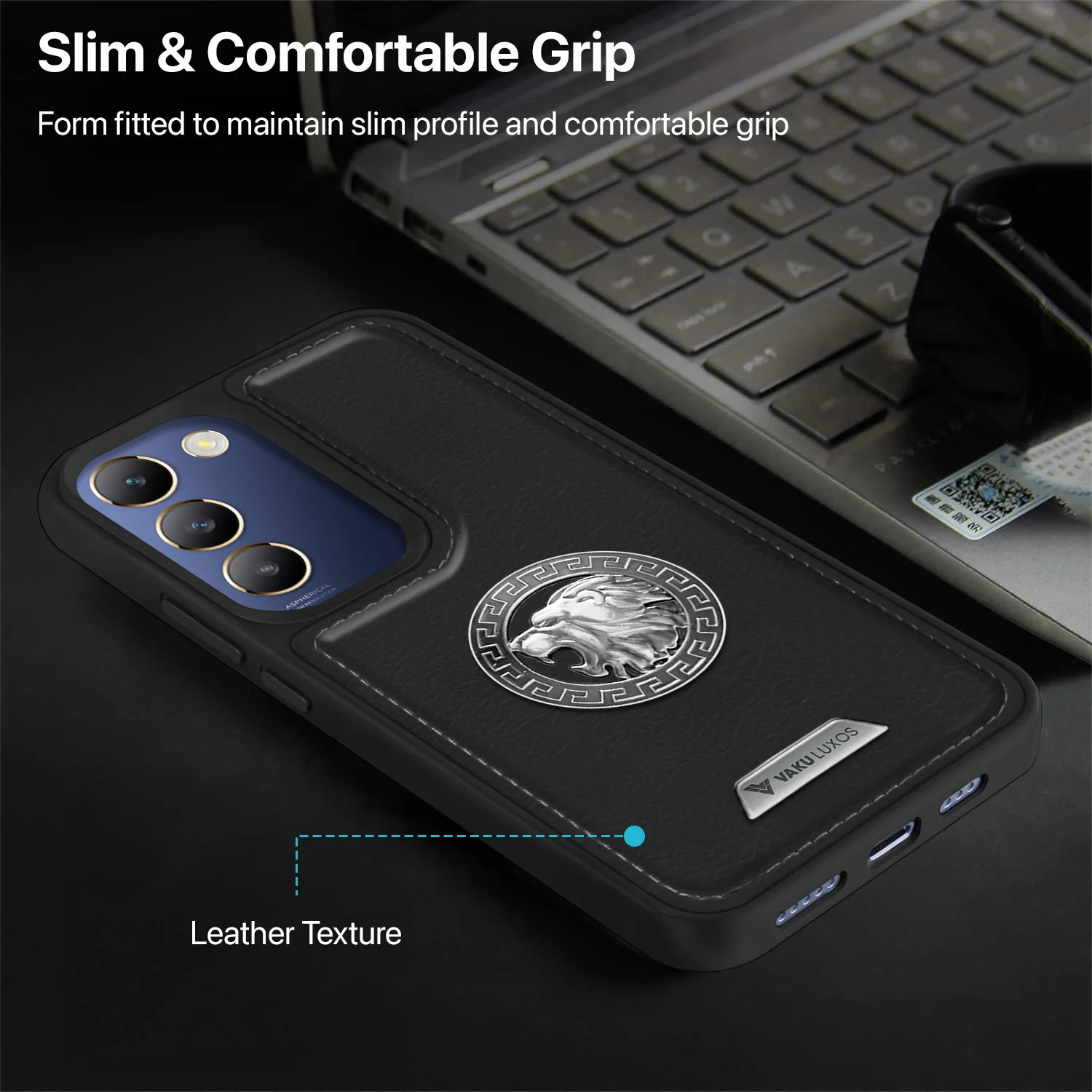 Vaku ® Vivo T3 5G Regal Shield Metal Lion Engraved Leather Back Cover - Image 10