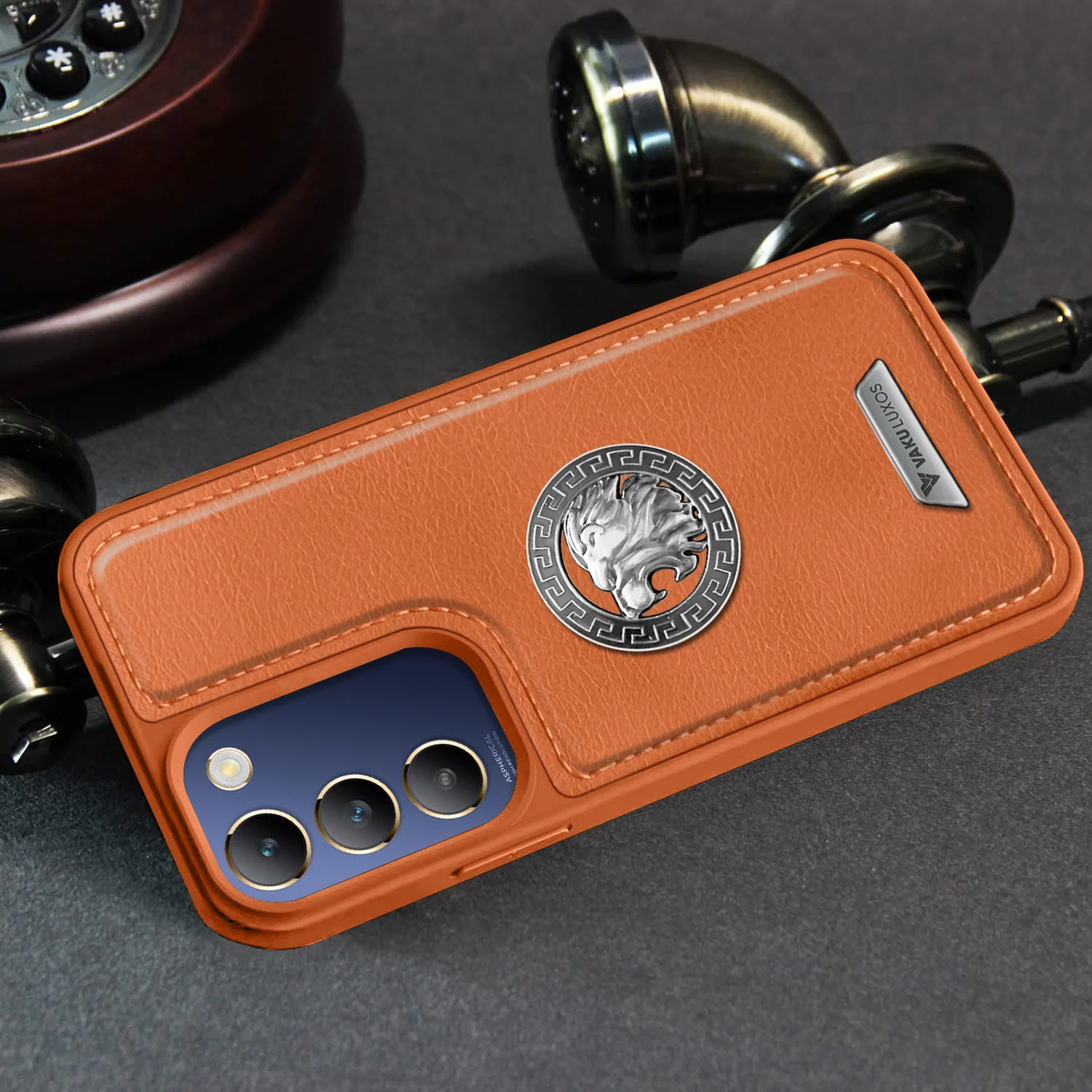 Vaku ® Vivo T3 5G Regal Shield Metal Lion Engraved Leather Back Cover - Image 12