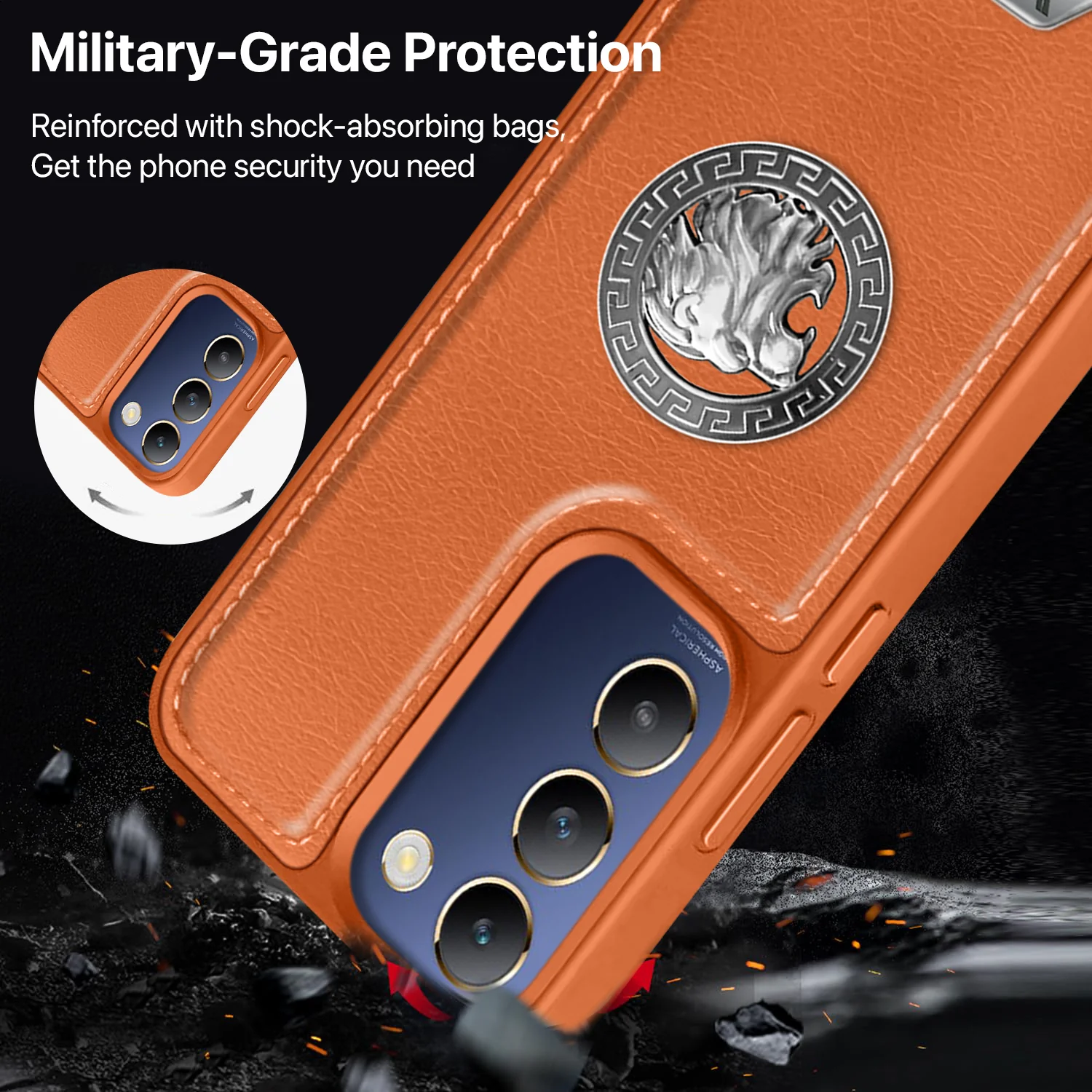 Vaku ® Vivo T3 5G Regal Shield Metal Lion Engraved Leather Back Cover - Image 13