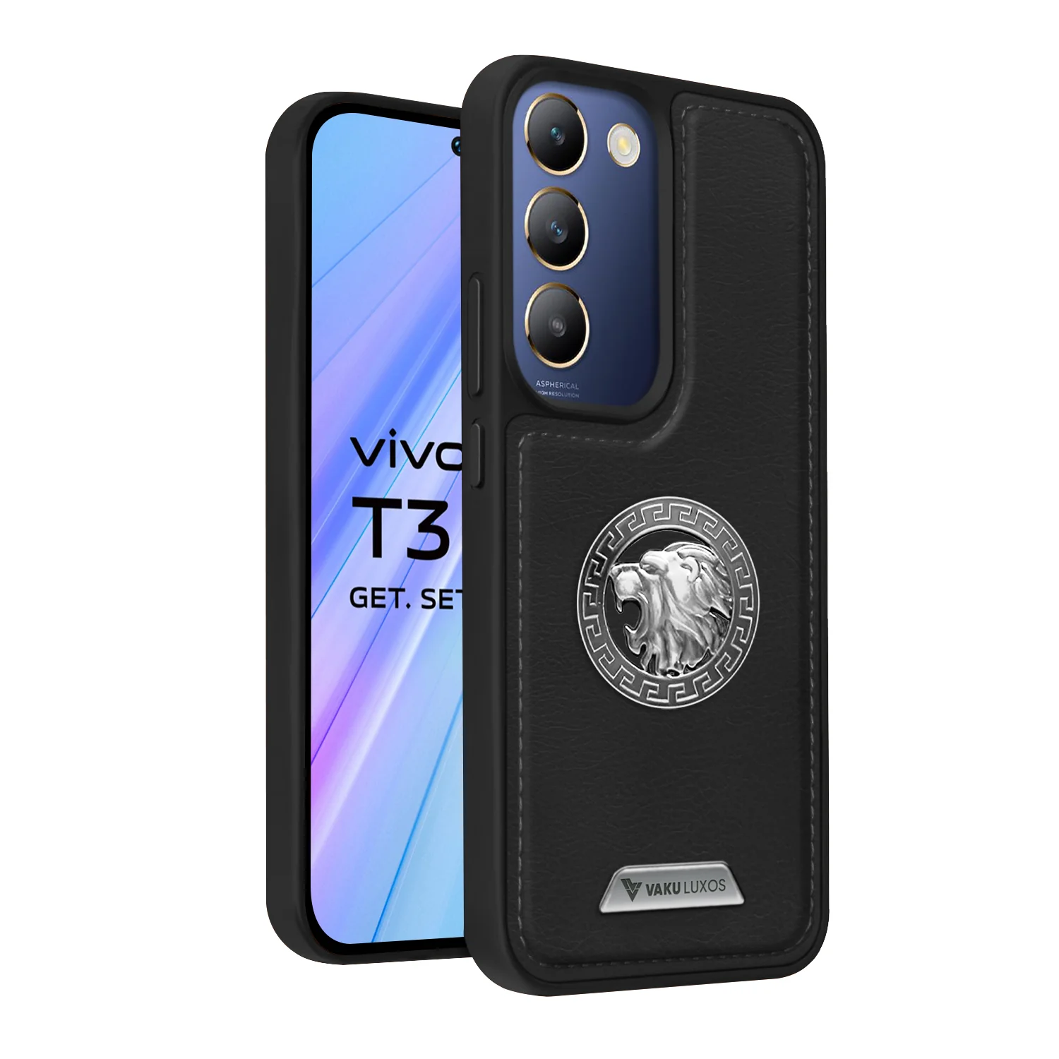Vaku ® Vivo T3 5G Regal Shield Metal Lion Engraved Leather Back Cover - Image 2