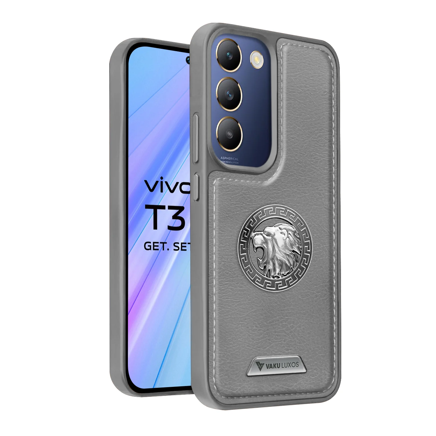 Vaku ® Vivo T3 5G Regal Shield Metal Lion Engraved Leather Back Cover - Image 3