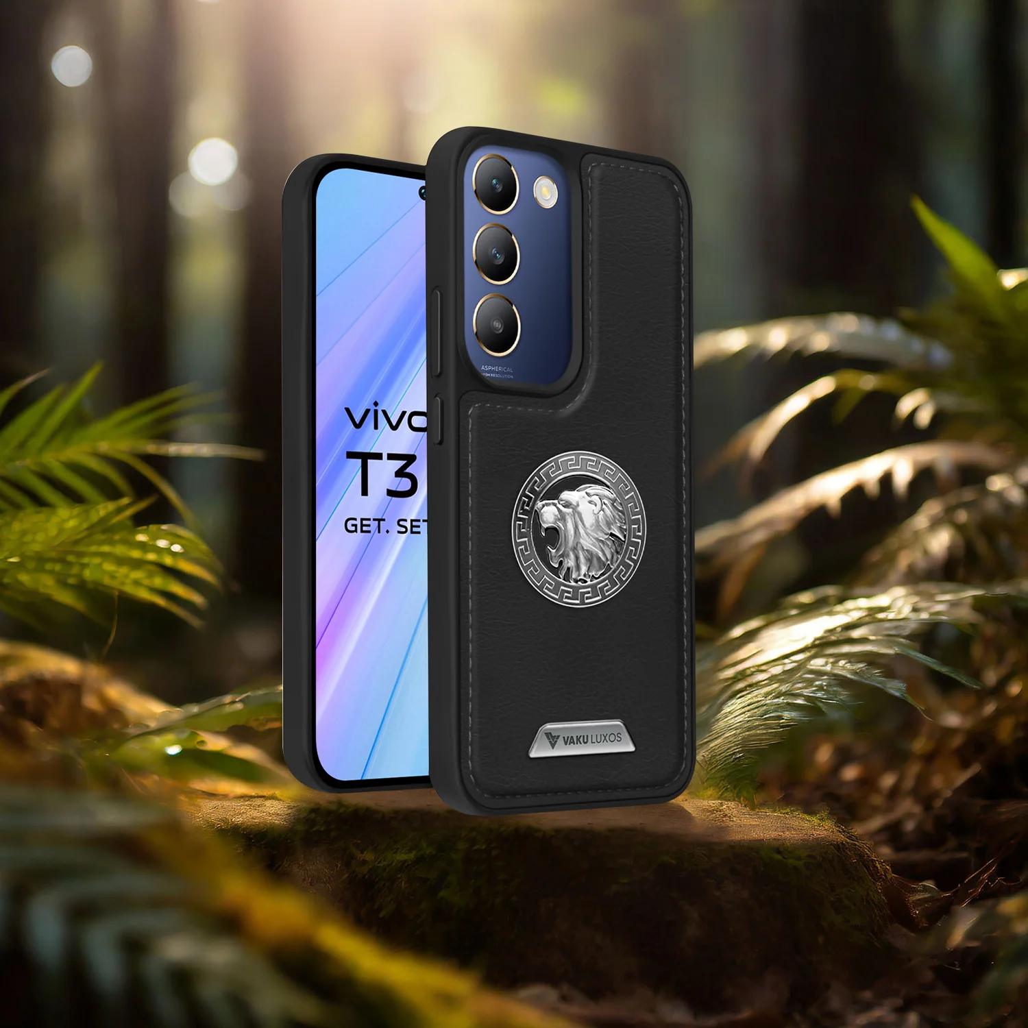 Vaku ® Vivo T3 5G Regal Shield Metal Lion Engraved Leather Back Cover - Image 4