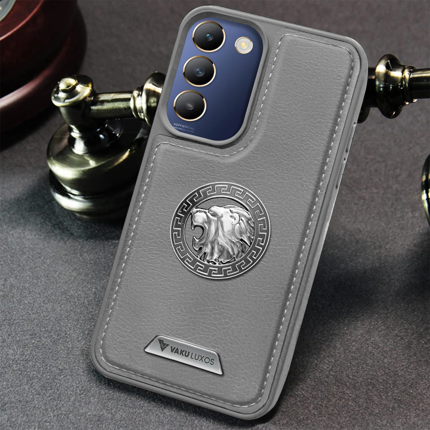Vaku ® Vivo T3 5G Regal Shield Metal Lion Engraved Leather Back Cover - Image 7