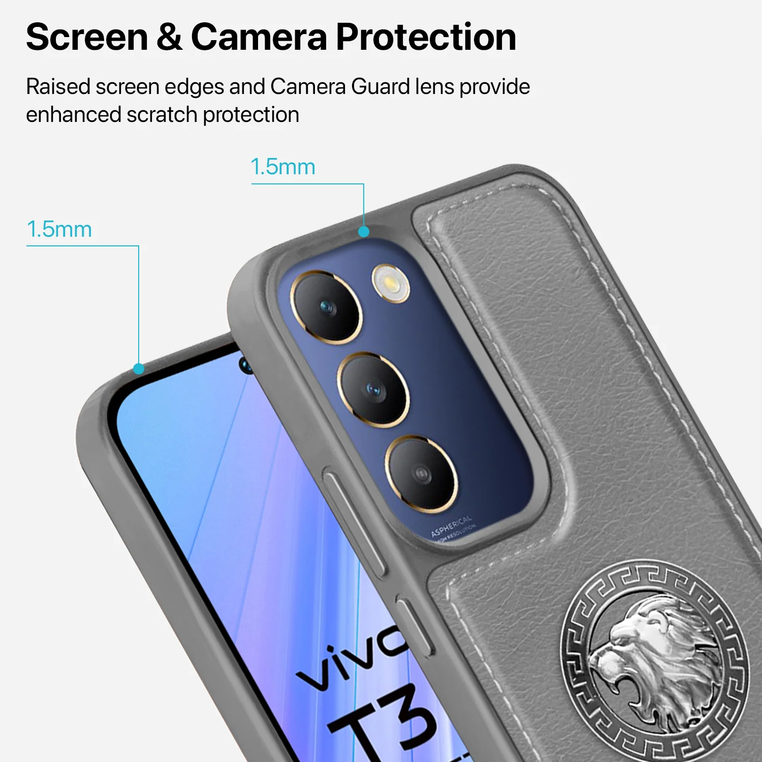 Vaku ® Vivo T3 5G Regal Shield Metal Lion Engraved Leather Back Cover - Image 8