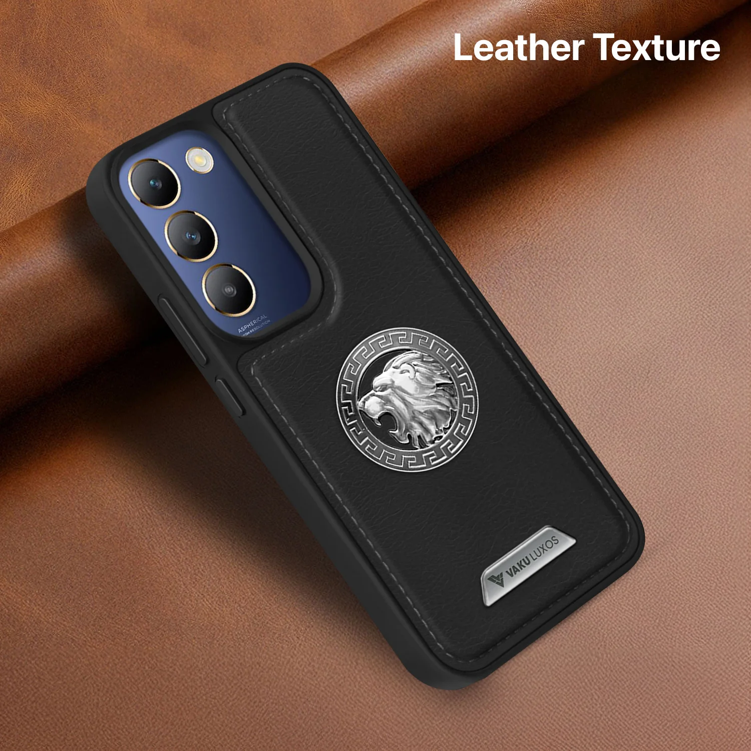 Vaku ® Vivo T3 5G Regal Shield Metal Lion Engraved Leather Back Cover - Image 9