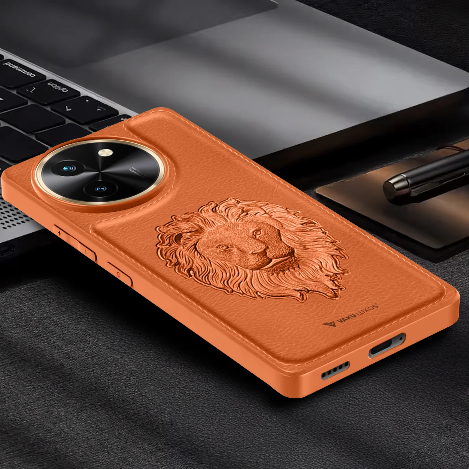Vaku ® Vivo T3X 5G Lion Embossed Luxury Designer Leather Back Cover - Image 11