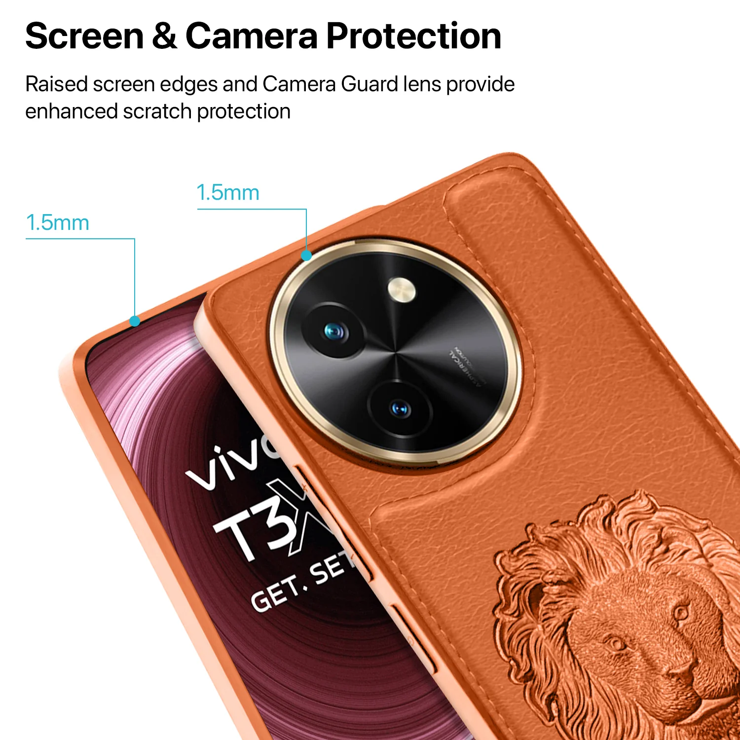 Vaku ® Vivo T3X 5G Lion Embossed Luxury Designer Leather Back Cover - Image 3
