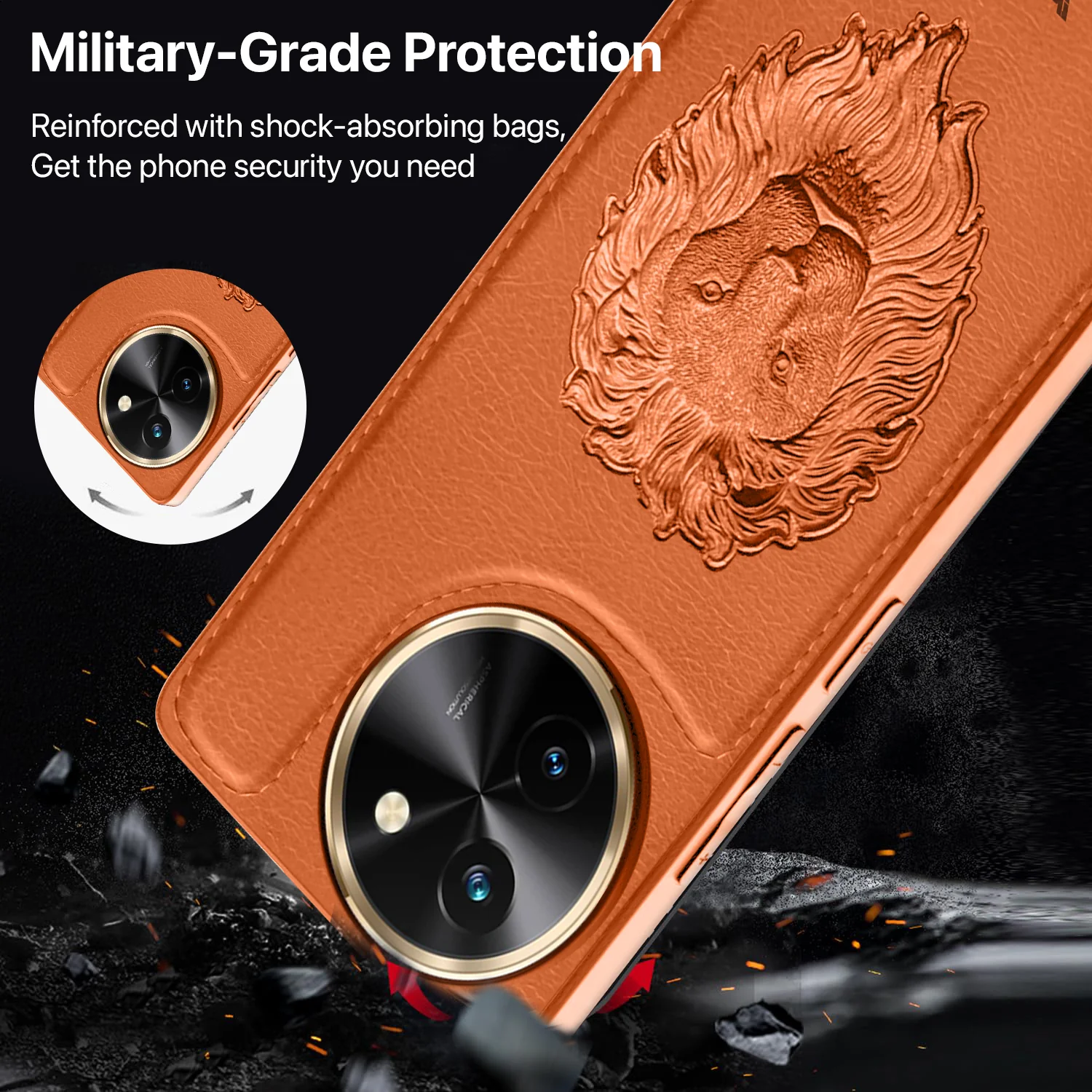 Vaku ® Vivo T3X 5G Lion Embossed Luxury Designer Leather Back Cover - Image 4