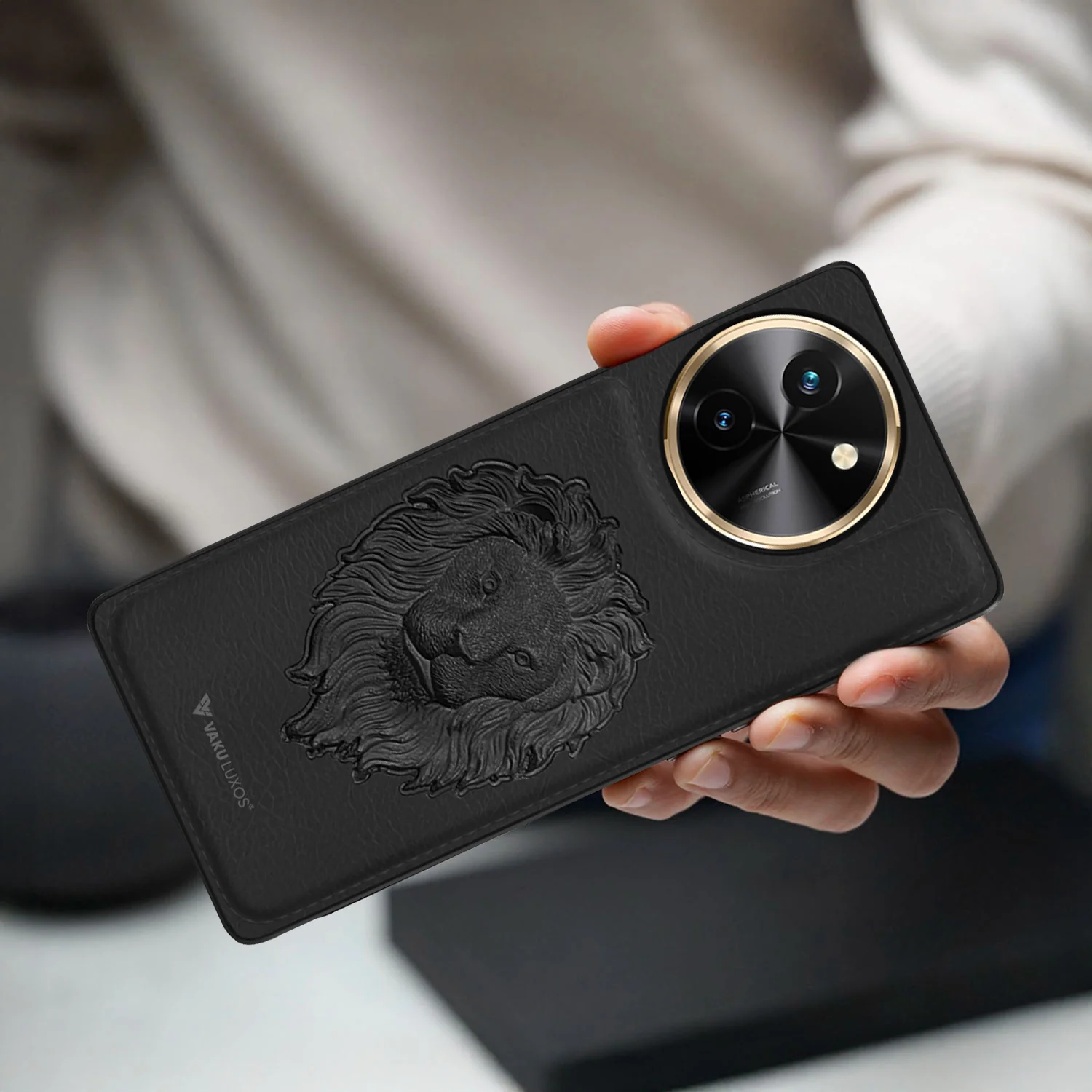 Vaku ® Vivo T3X 5G Lion Embossed Luxury Designer Leather Back Cover - Image 5