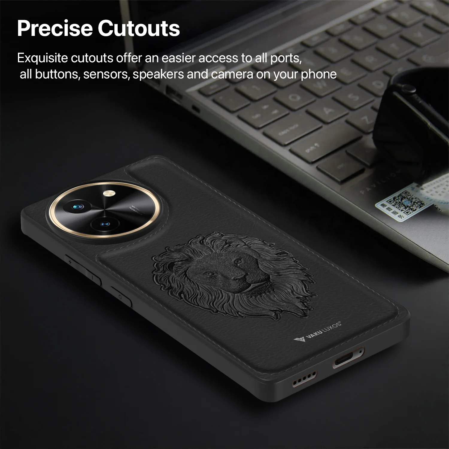 Vaku ® Vivo T3X 5G Lion Embossed Luxury Designer Leather Back Cover - Image 8