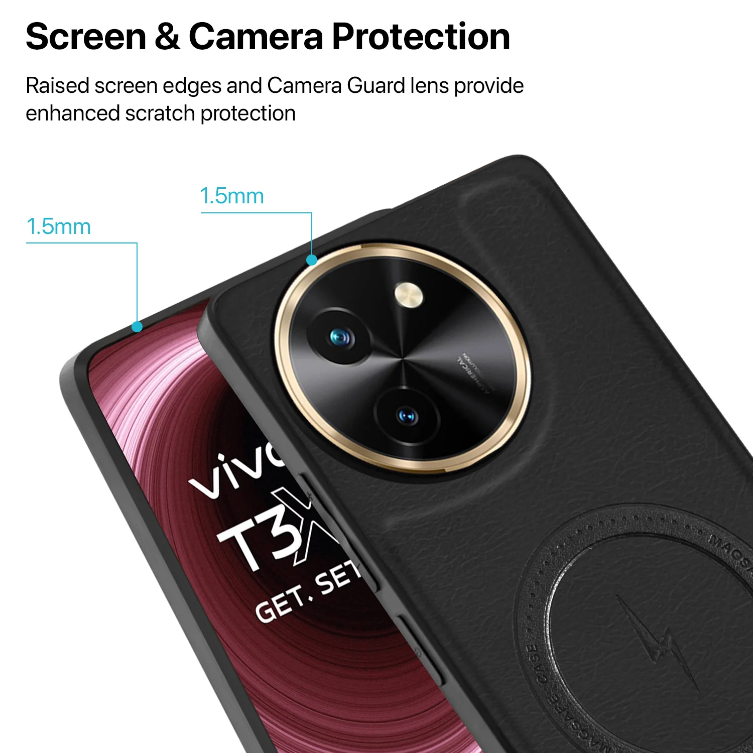 Vaku ® Vivo T3x 5G Maxtron Leather Stitched Magnetic Magsafe Back Cover - Image 4