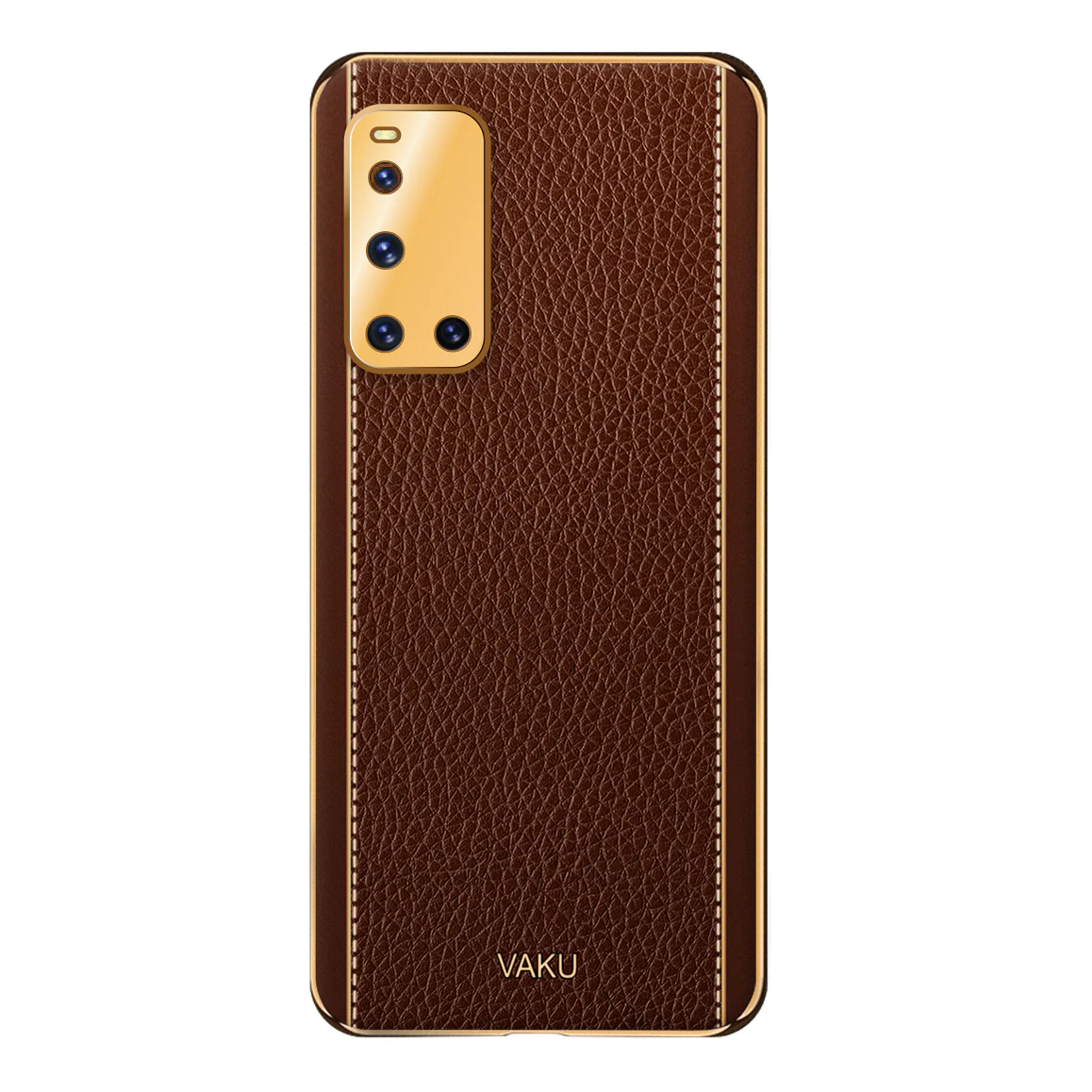 Vaku® Vivo V19 Luxemberg Series Leather Stitched Gold Electroplated Soft TPU Back Cover - Image 16