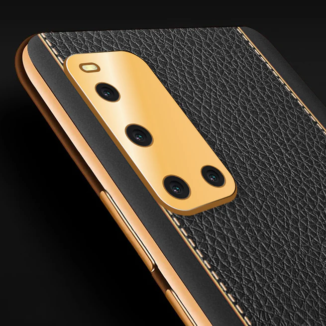 Vaku® Vivo V19 Luxemberg Series Leather Stitched Gold Electroplated Soft TPU Back Cover - Image 2