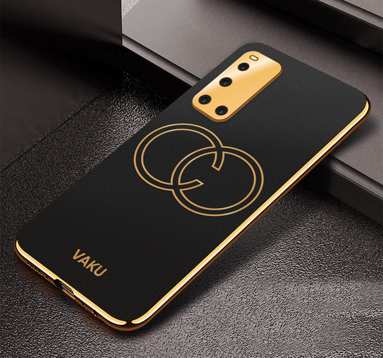 Vaku® Vivo V19 Skylar Leather Pattern Gold Electroplated Soft TPU Back Cover - Image 2