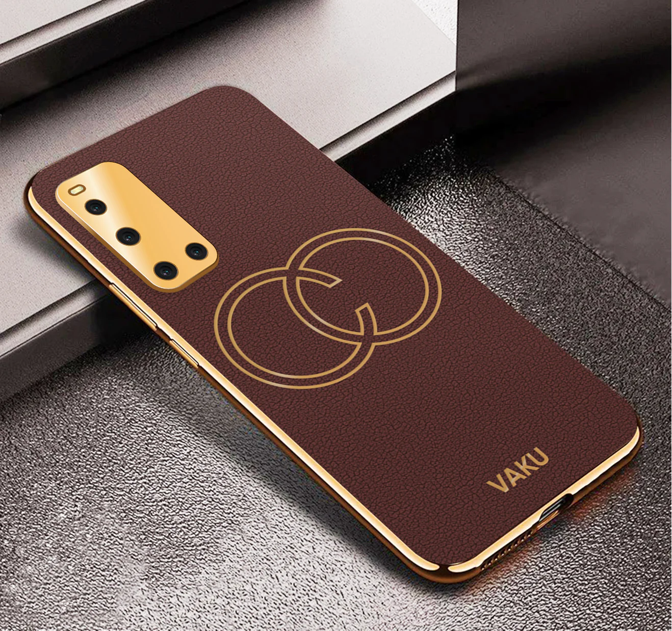 Vaku® Vivo V19 Skylar Leather Pattern Gold Electroplated Soft TPU Back Cover - Image 5