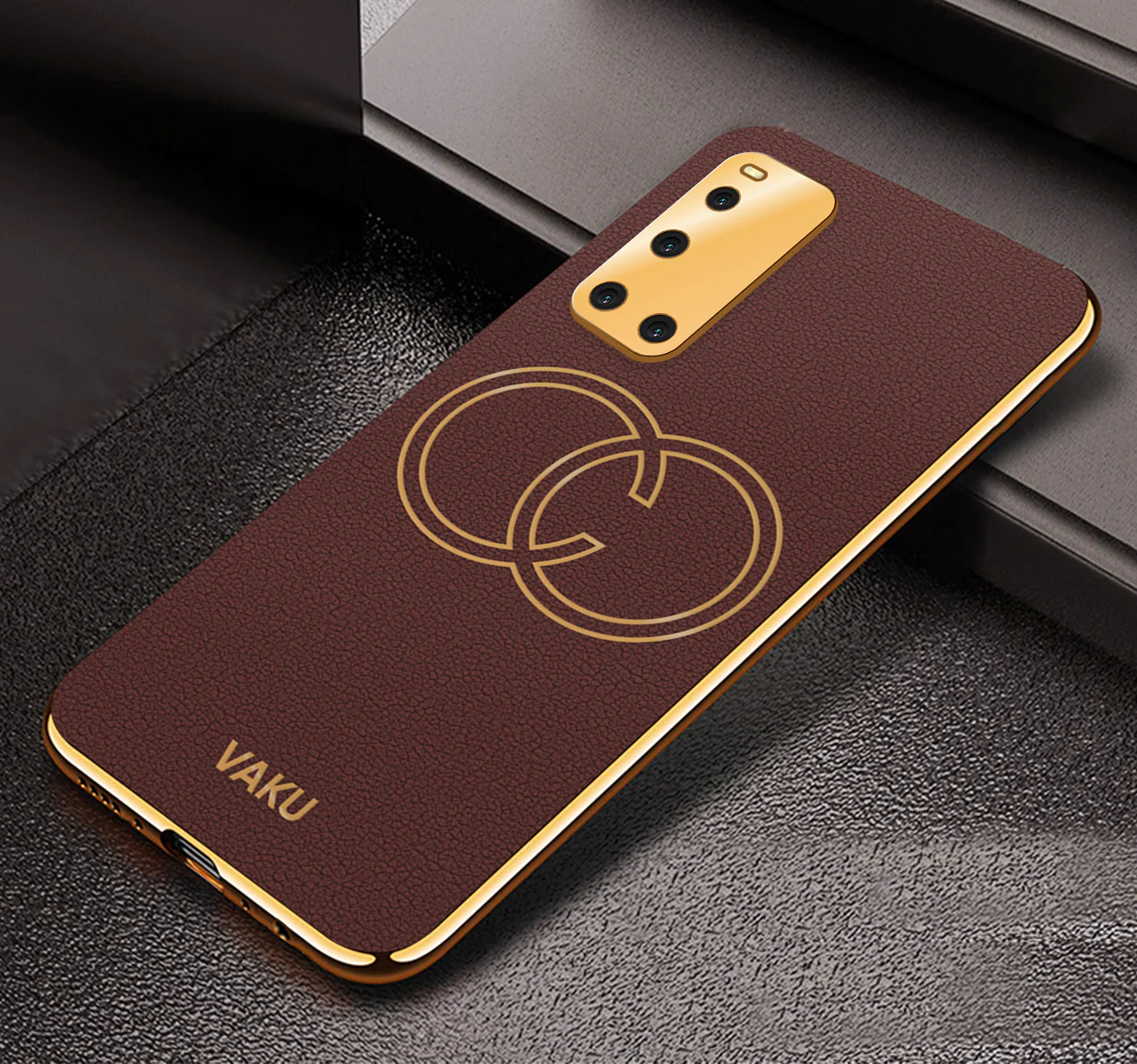 Vaku® Vivo V19 Skylar Leather Pattern Gold Electroplated Soft TPU Back Cover - Image 6