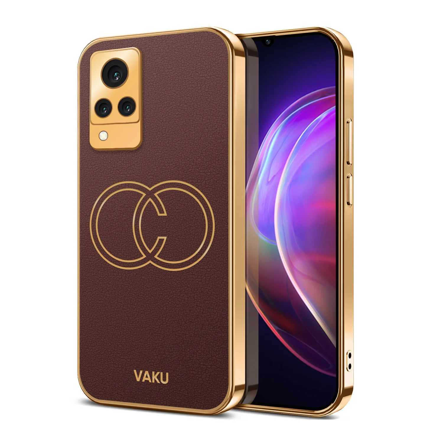 Vaku® Vivo V21 5G Skylar Leather Finish Gold Electroplated Soft TPU Back Cover - Image 4
