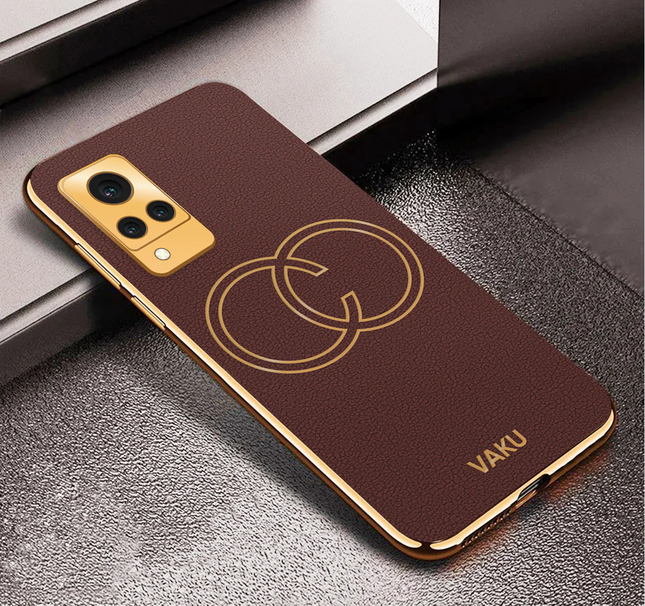 Vaku® Vivo V21 5G Skylar Leather Finish Gold Electroplated Soft TPU Back Cover - Image 6