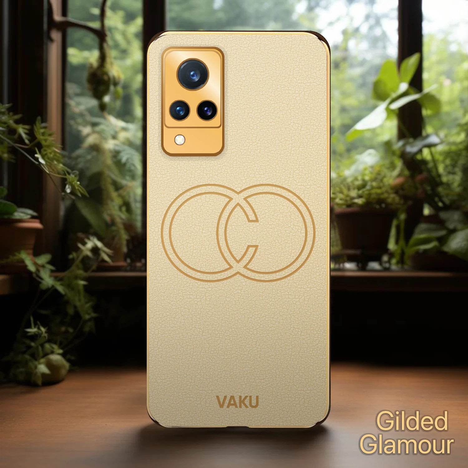 Vaku® Vivo V21 5G Skylar Leather Finish Gold Electroplated Soft TPU Back Cover - Image 9