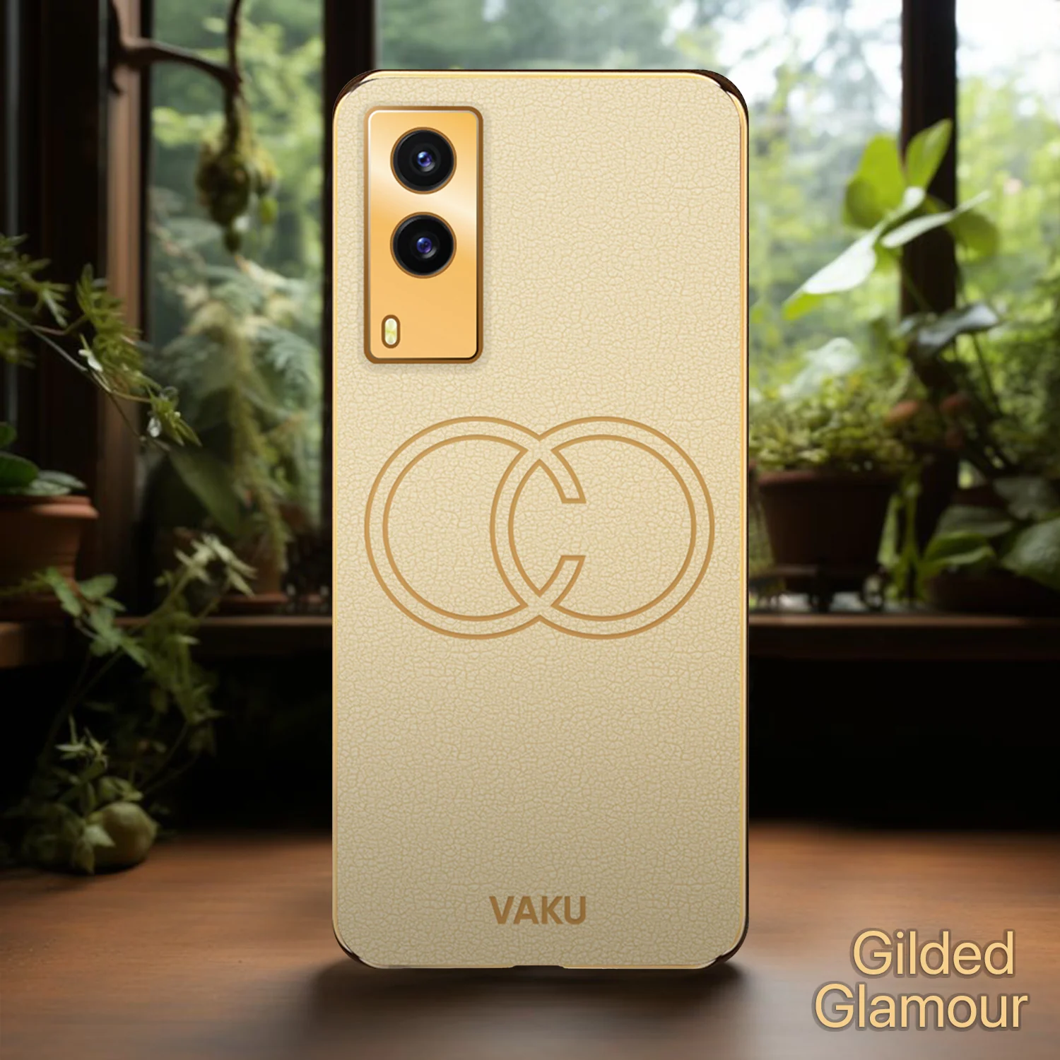 Vaku® Vivo V21e 5G Skylar Leather Finish Gold Electroplated Soft TPU Back Cover - Image 11