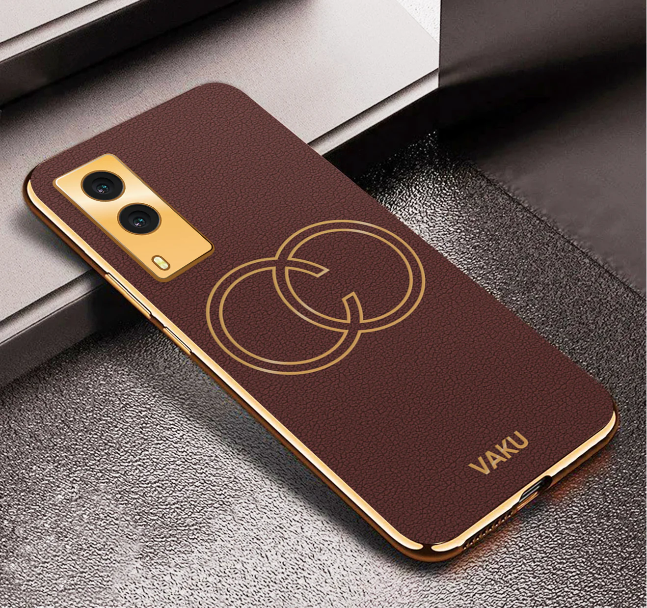 Vaku® Vivo V21e 5G Skylar Leather Finish Gold Electroplated Soft TPU Back Cover - Image 14