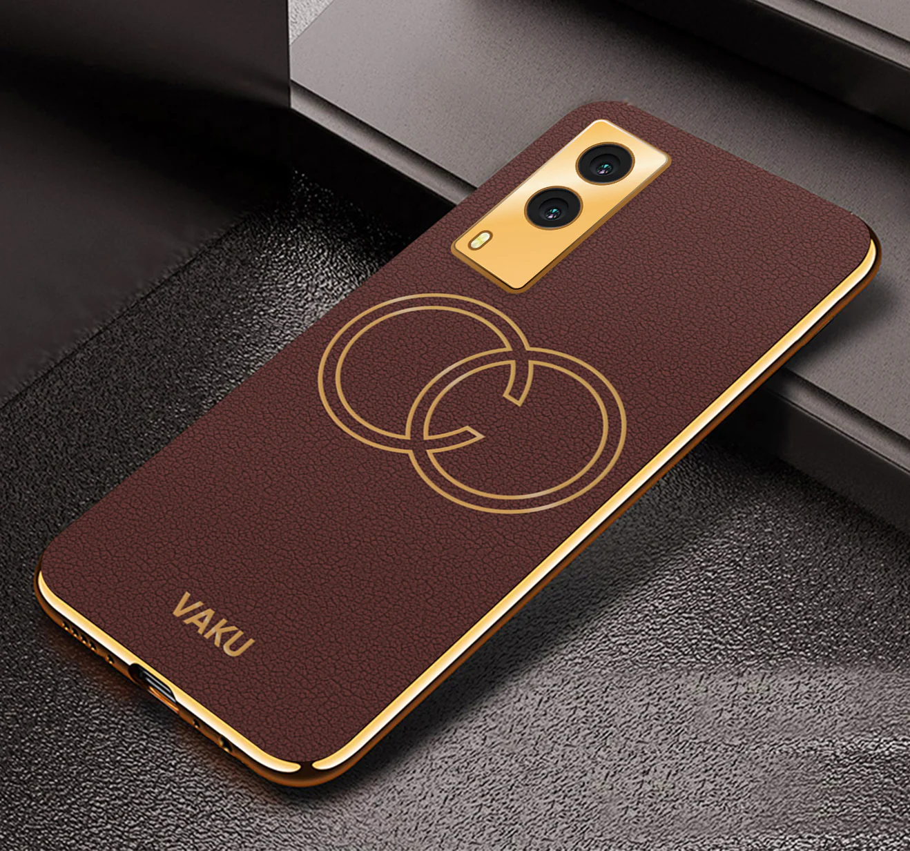 Vaku® Vivo V21e 5G Skylar Leather Finish Gold Electroplated Soft TPU Back Cover - Image 6