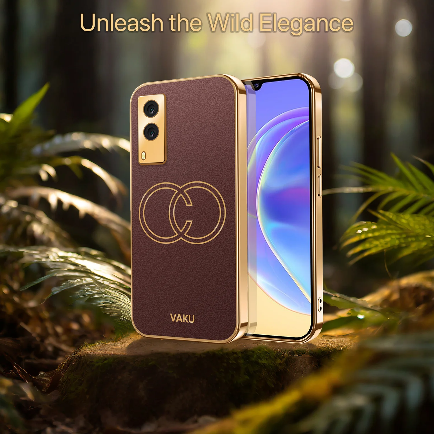 Vaku® Vivo V21e 5G Skylar Leather Finish Gold Electroplated Soft TPU Back Cover - Image 9