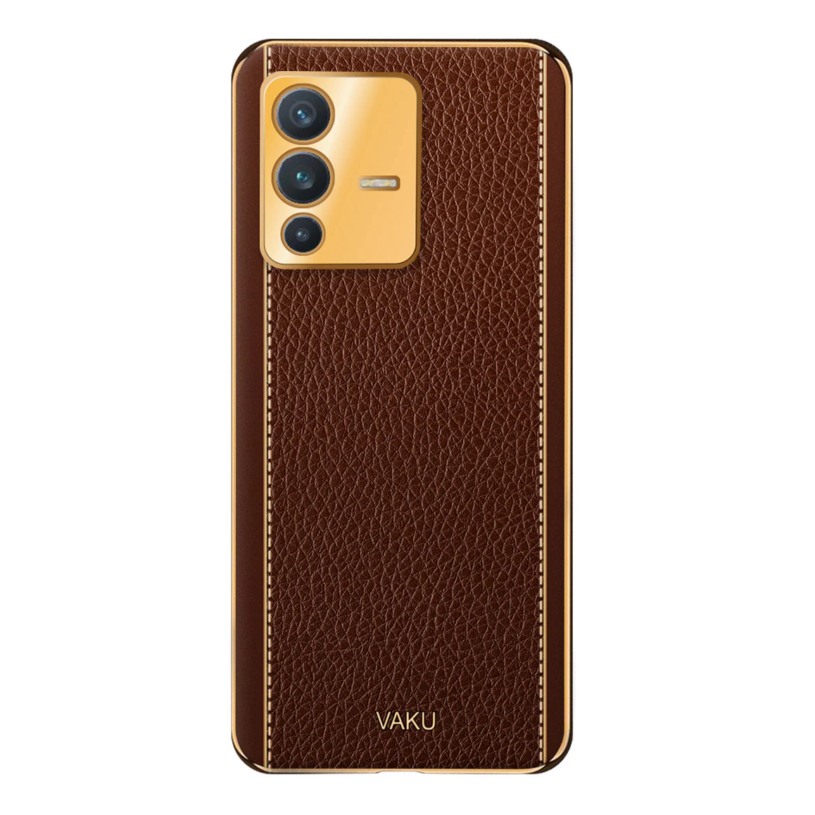 Vaku® Vivo V23 5G Luxemberg Series Leather Stitched Gold Electroplated Soft TPU Back Cover - Image 14