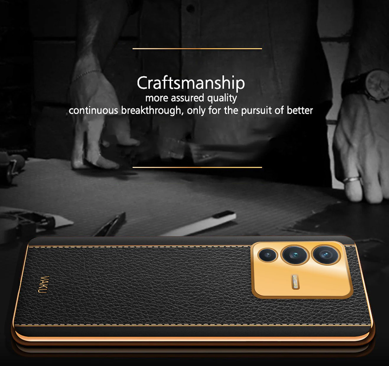 Vaku® Vivo V23 5G Luxemberg Series Leather Stitched Gold Electroplated Soft TPU Back Cover - Image 3