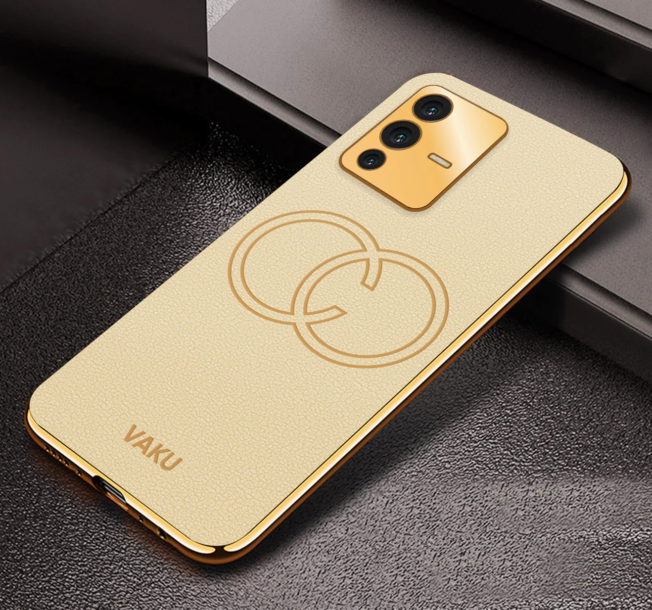 Vaku® Vivo V23 5G Skylar Leather Pattern Gold Electroplated Soft TPU Back Cover