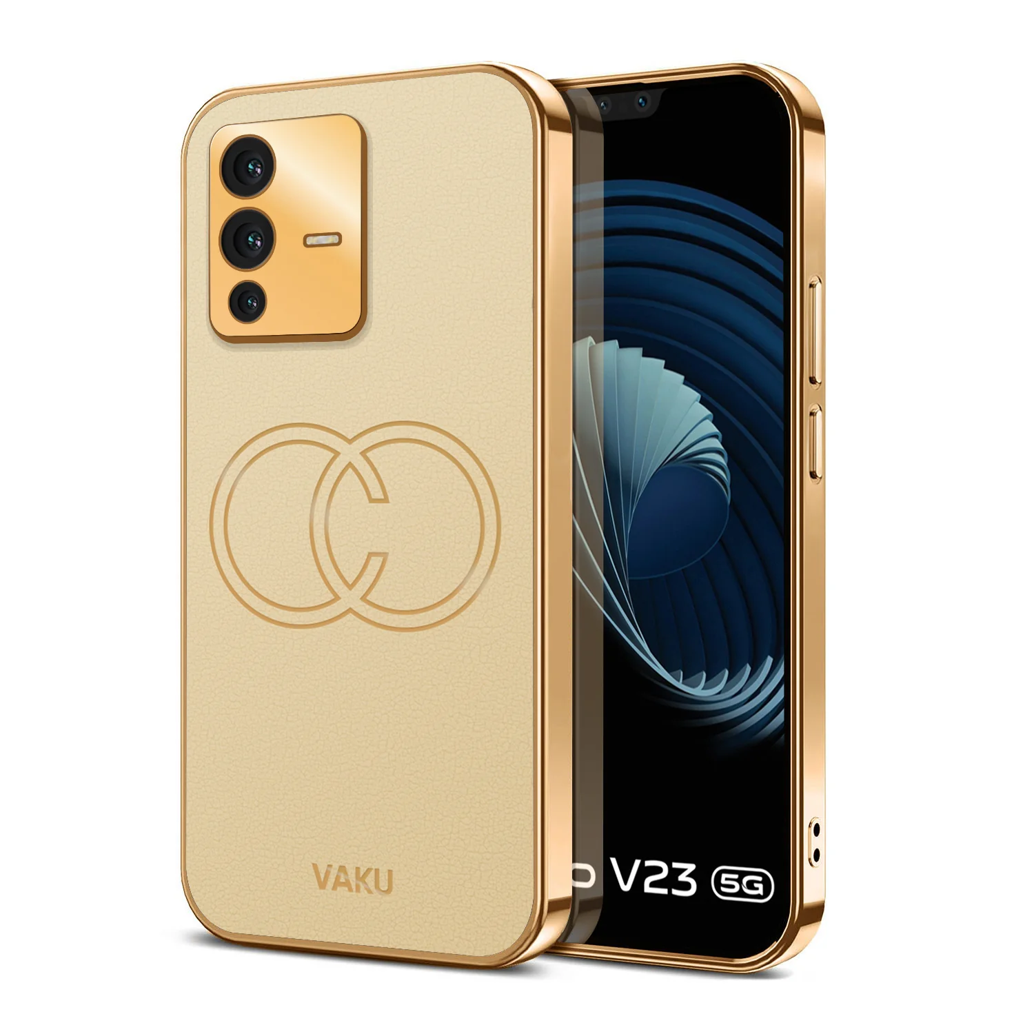Vaku® Vivo V23 5G Skylar Leather Pattern Gold Electroplated Soft TPU Back Cover - Image 10