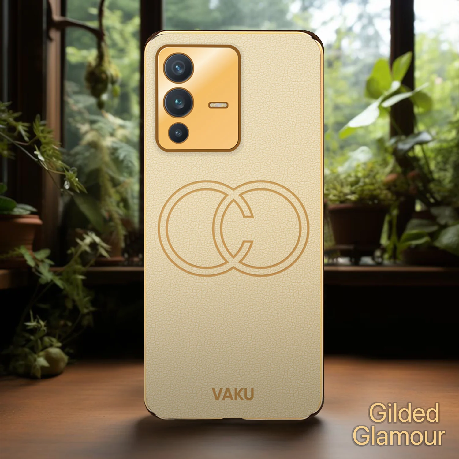 Vaku® Vivo V23 5G Skylar Leather Pattern Gold Electroplated Soft TPU Back Cover - Image 11