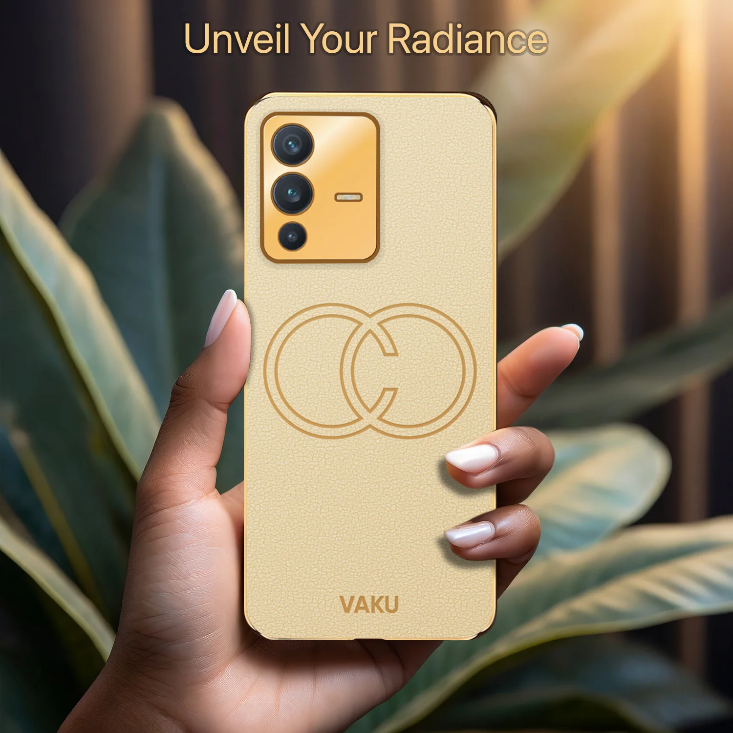 Vaku® Vivo V23 5G Skylar Leather Pattern Gold Electroplated Soft TPU Back Cover - Image 12