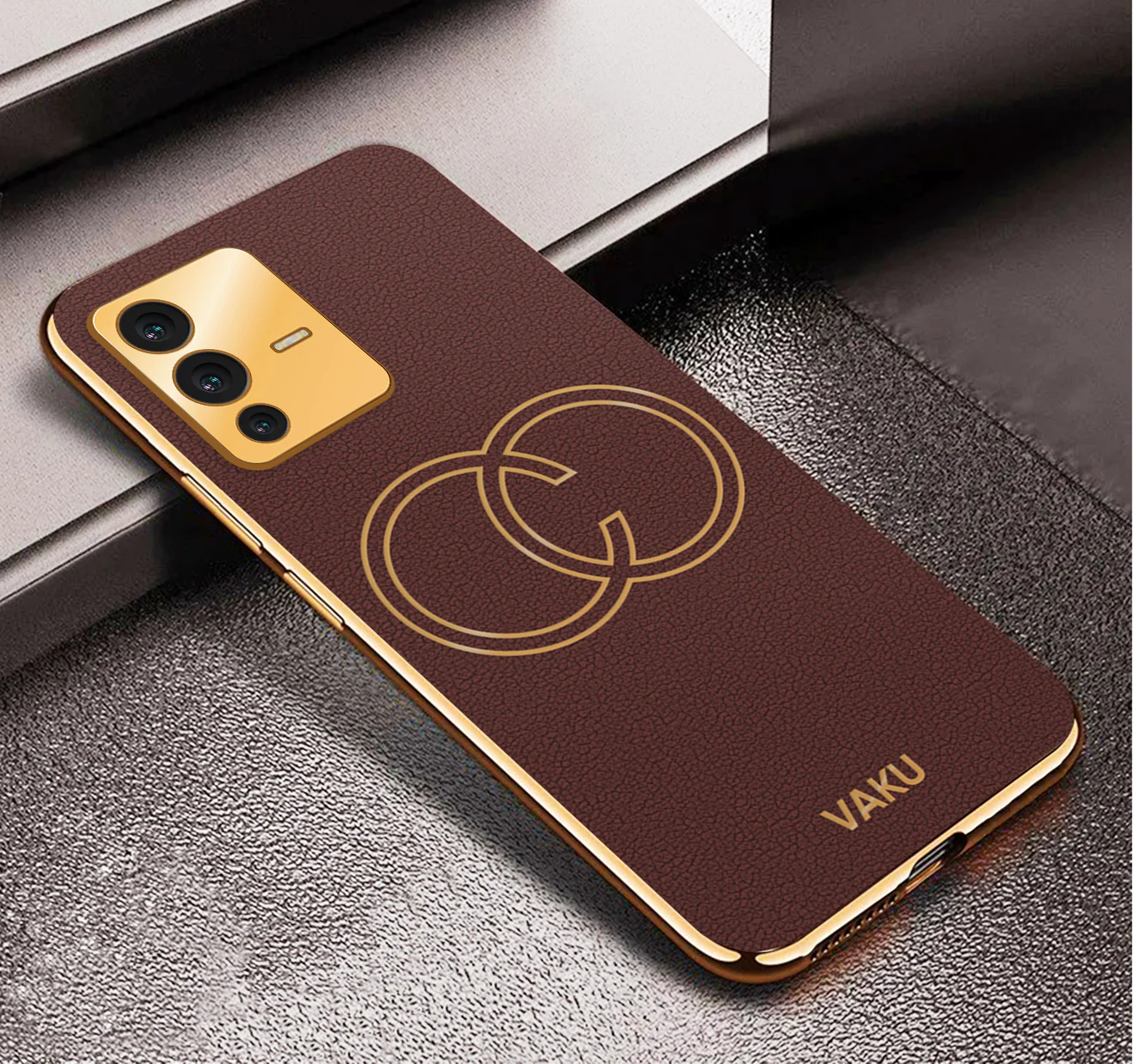 Vaku® Vivo V23 5G Skylar Leather Pattern Gold Electroplated Soft TPU Back Cover - Image 13