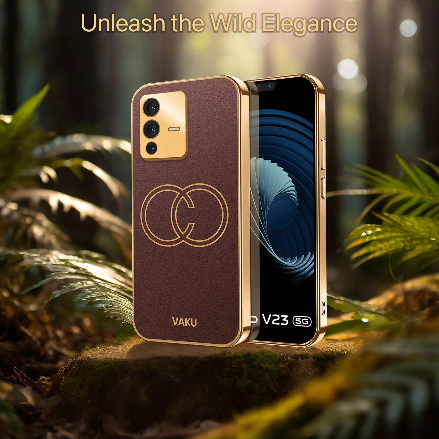 Vaku® Vivo V23 5G Skylar Leather Pattern Gold Electroplated Soft TPU Back Cover - Image 15