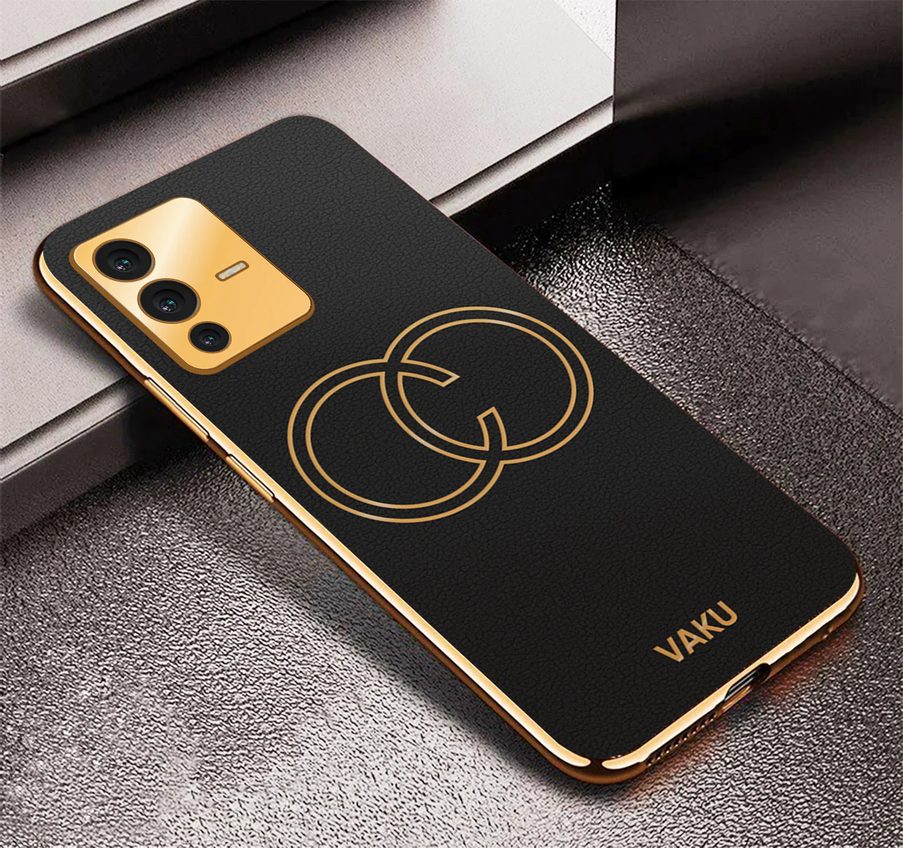 Vaku® Vivo V23 5G Skylar Leather Pattern Gold Electroplated Soft TPU Back Cover - Image 16