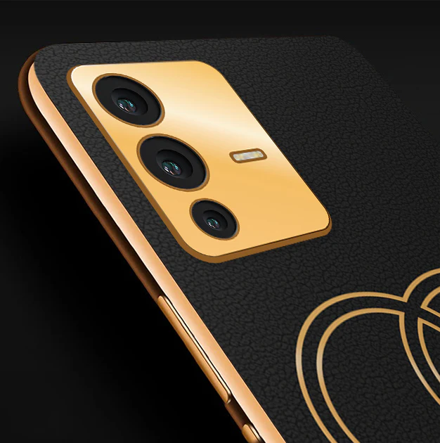 Vaku® Vivo V23 5G Skylar Leather Pattern Gold Electroplated Soft TPU Back Cover - Image 2