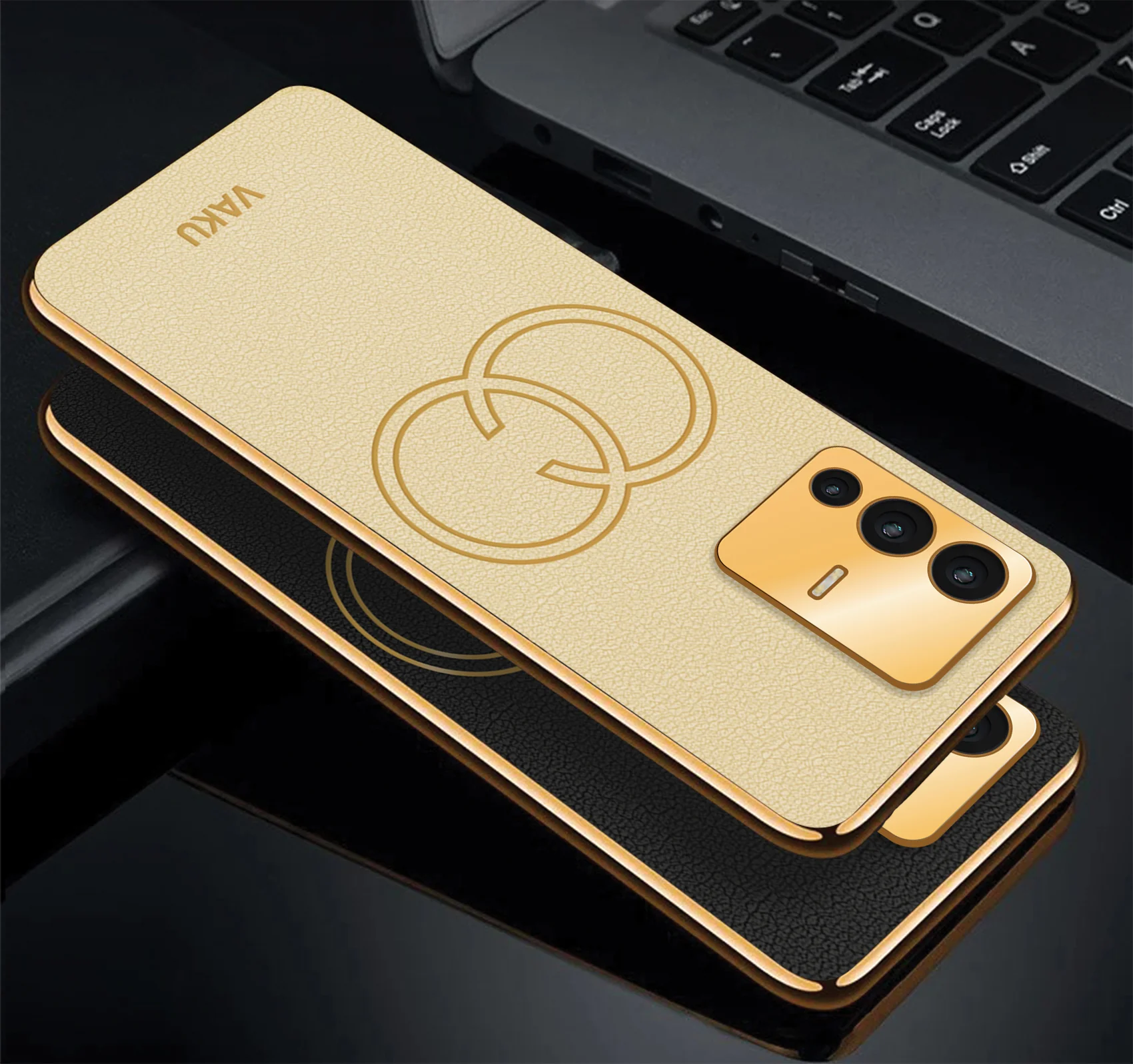 Vaku® Vivo V23 5G Skylar Leather Pattern Gold Electroplated Soft TPU Back Cover - Image 4