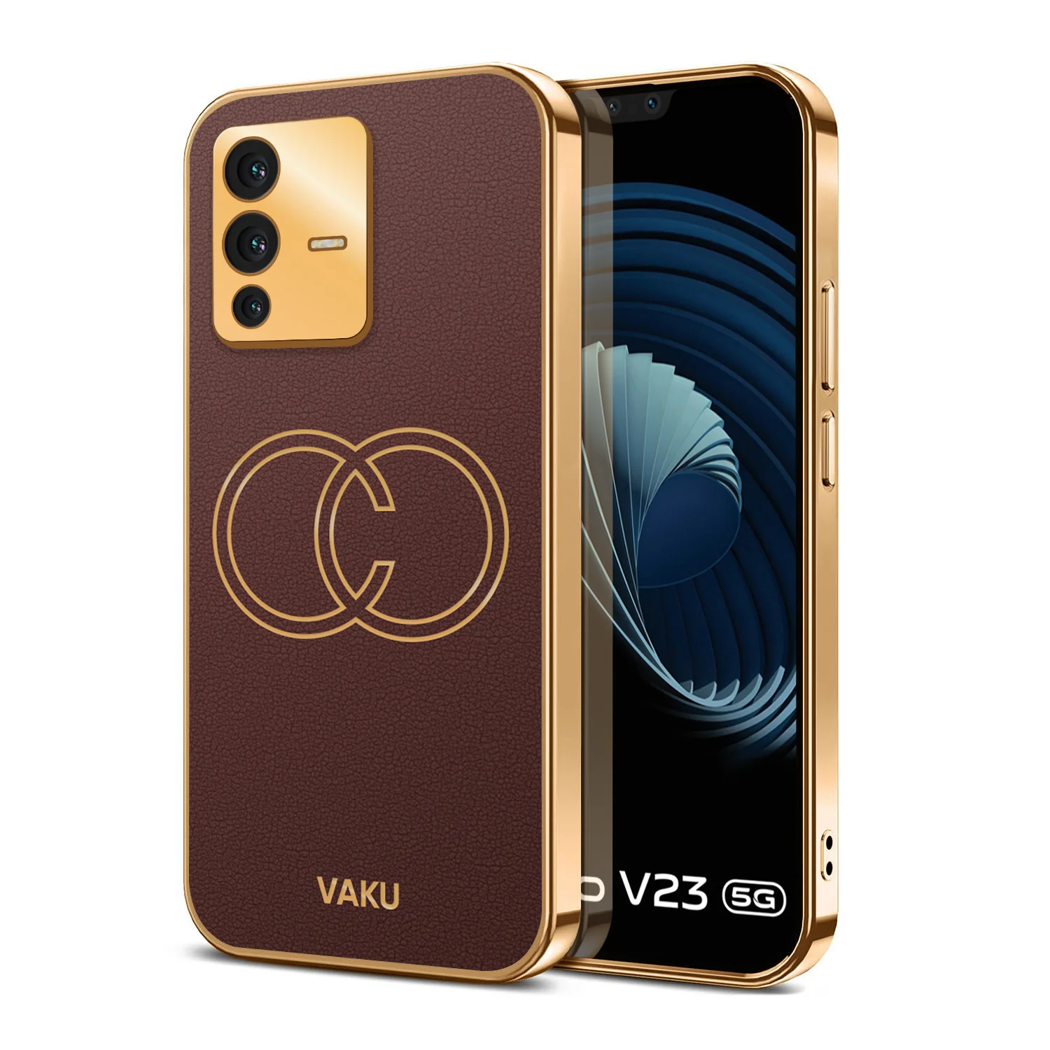 Vaku® Vivo V23 5G Skylar Leather Pattern Gold Electroplated Soft TPU Back Cover - Image 5