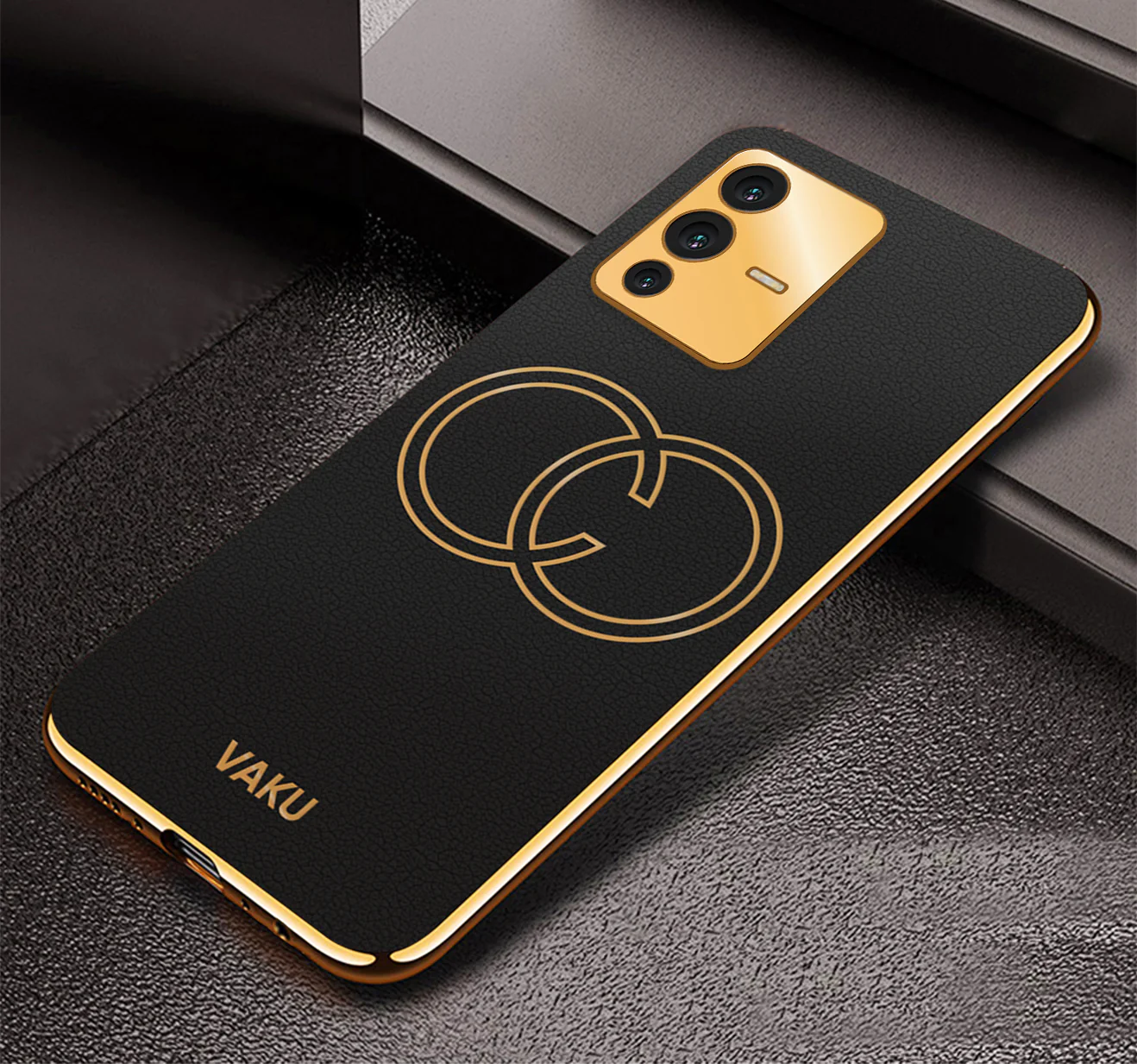 Vaku® Vivo V23 5G Skylar Leather Pattern Gold Electroplated Soft TPU Back Cover - Image 6