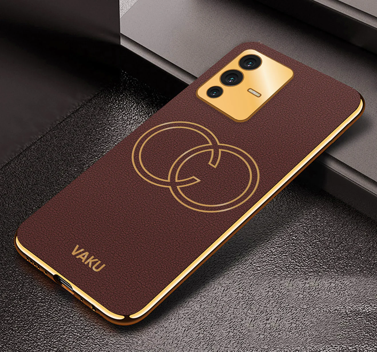 Vaku® Vivo V23 5G Skylar Leather Pattern Gold Electroplated Soft TPU Back Cover - Image 8