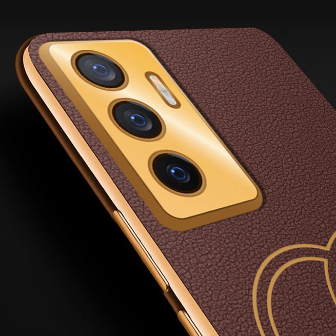 Vaku® Vivo V23e 5G Skylar Leather Pattern Gold Electroplated Soft TPU Back Cover - Image 2
