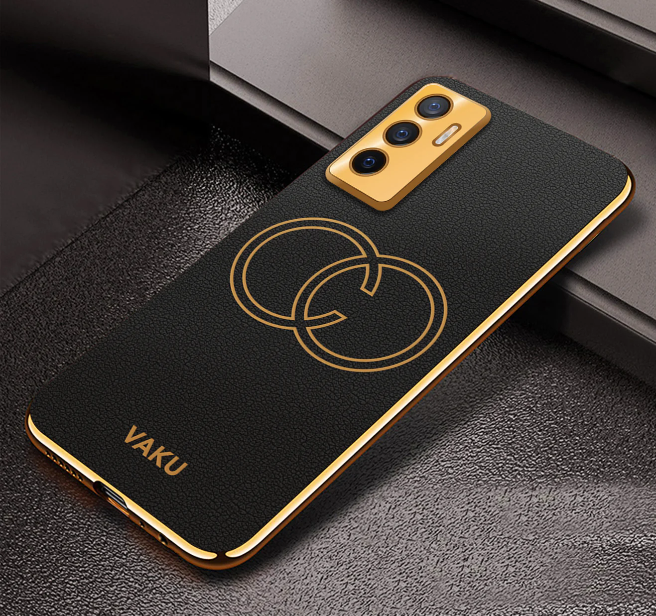 Vaku® Vivo V23e 5G Skylar Leather Pattern Gold Electroplated Soft TPU Back Cover - Image 3