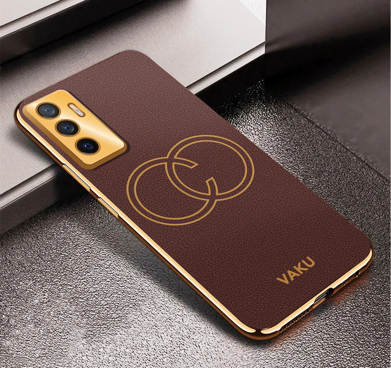 Vaku® Vivo V23e 5G Skylar Leather Pattern Gold Electroplated Soft TPU Back Cover - Image 6