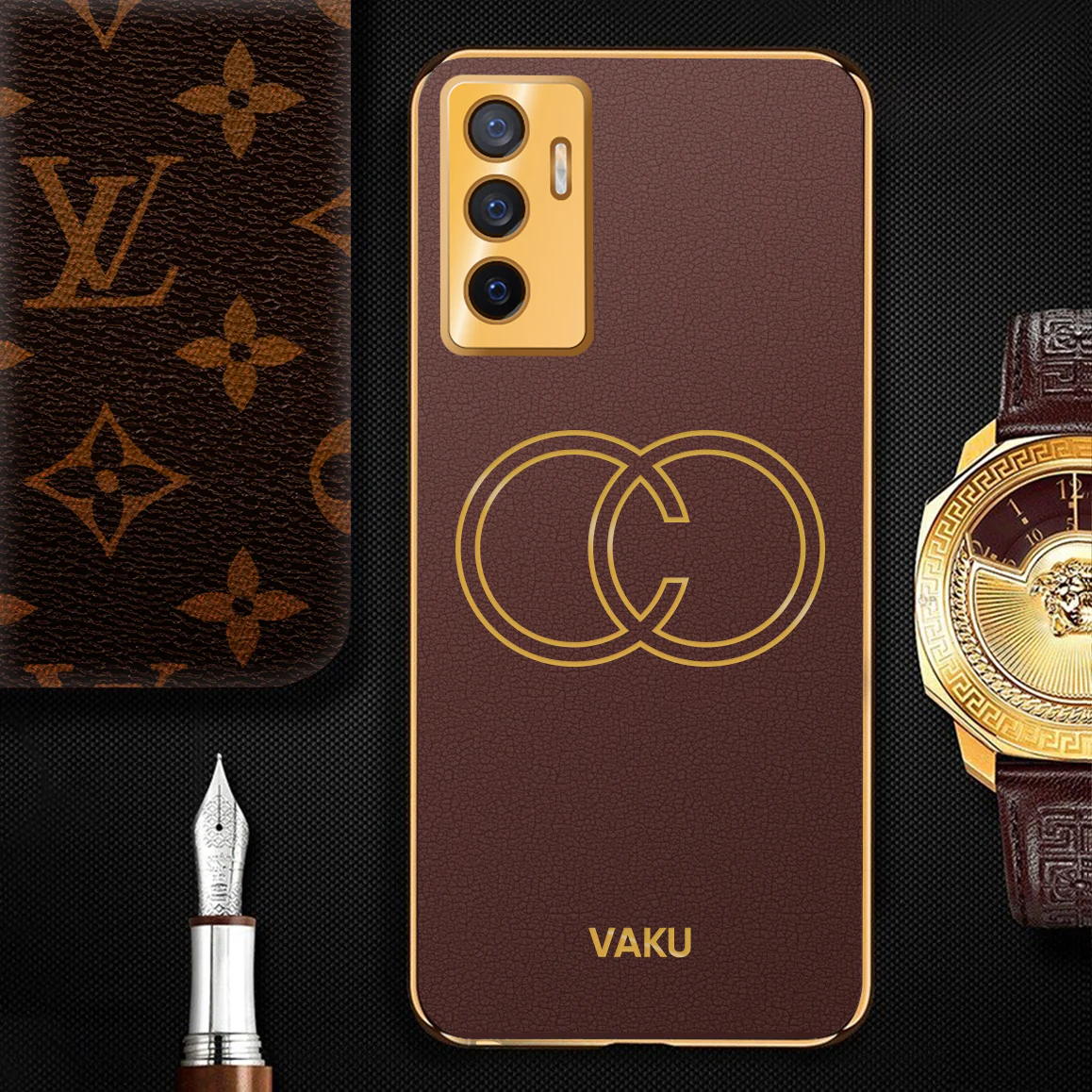 Vaku® Vivo V23e 5G Skylar Leather Pattern Gold Electroplated Soft TPU Back Cover - Image 7
