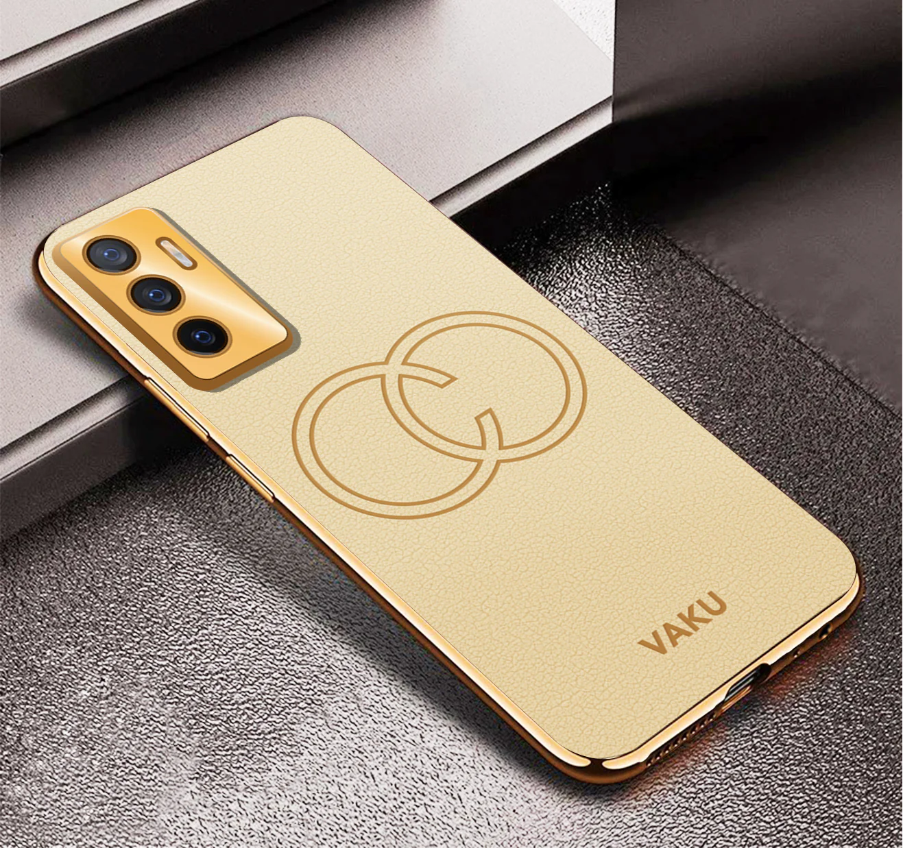 Vaku® Vivo V23e 5G Skylar Leather Pattern Gold Electroplated Soft TPU Back Cover - Image 8
