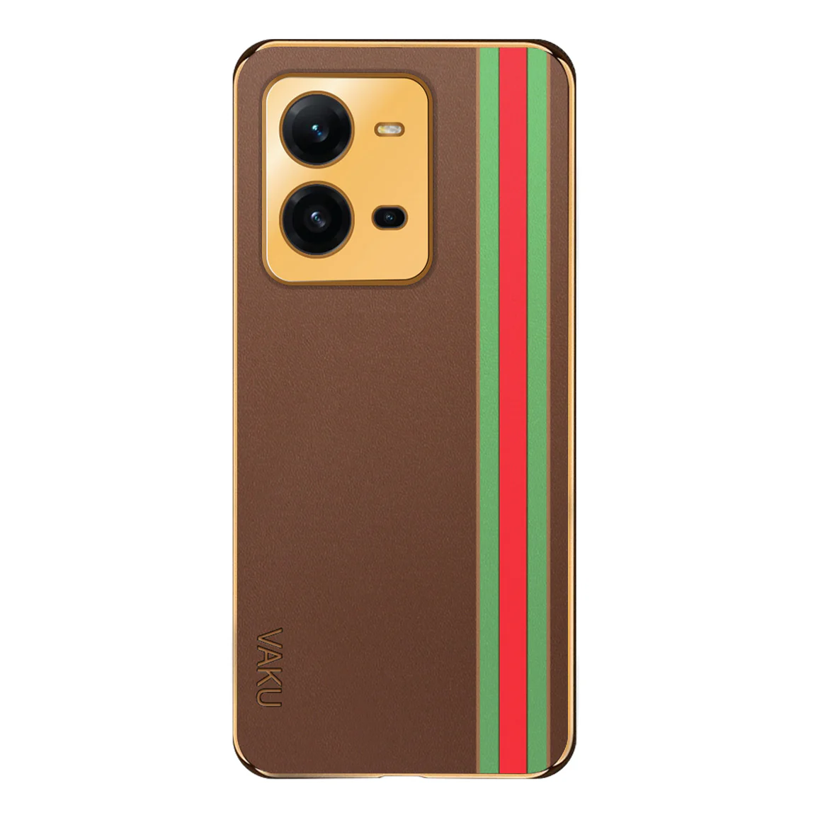 Vaku® Vivo V25 5G Felix Line Leather Stitched Gold Electroplated Soft TPU Back Cover Case - Image 10