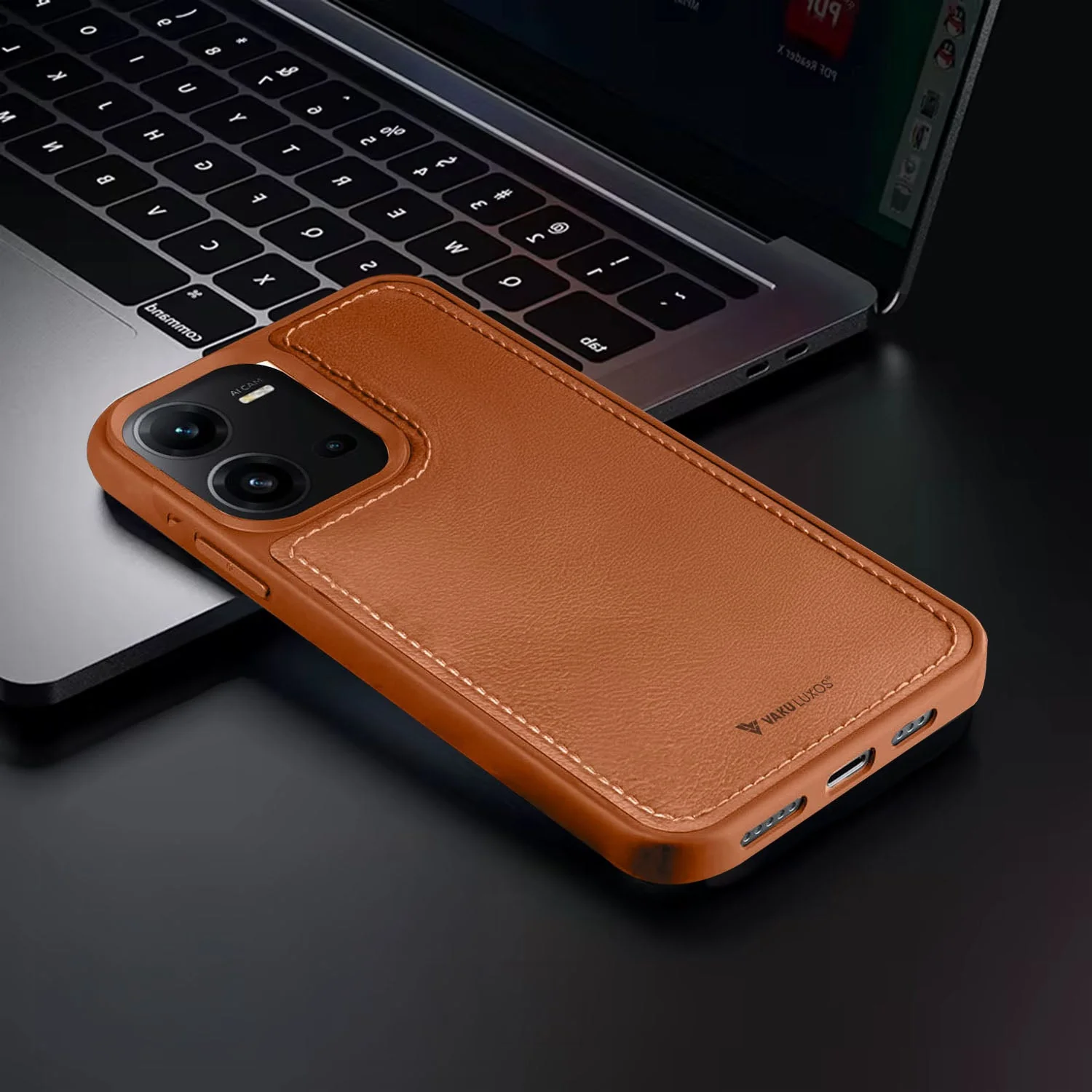 Vaku ® Vivo V25 5G Luxe Premium Leather Stitched Protective Back Cover - Image 11