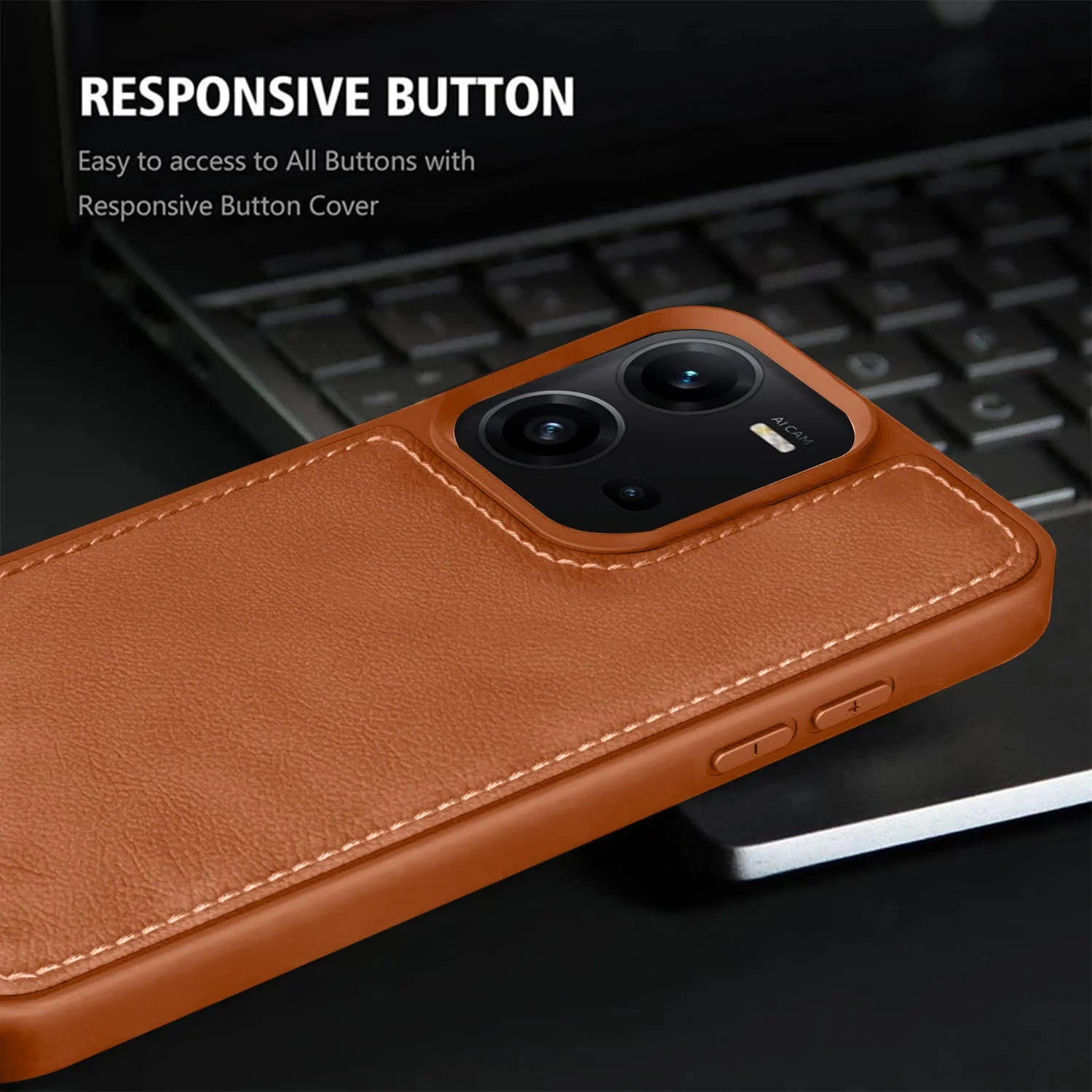 Vaku ® Vivo V25 5G Luxe Premium Leather Stitched Protective Back Cover - Image 2