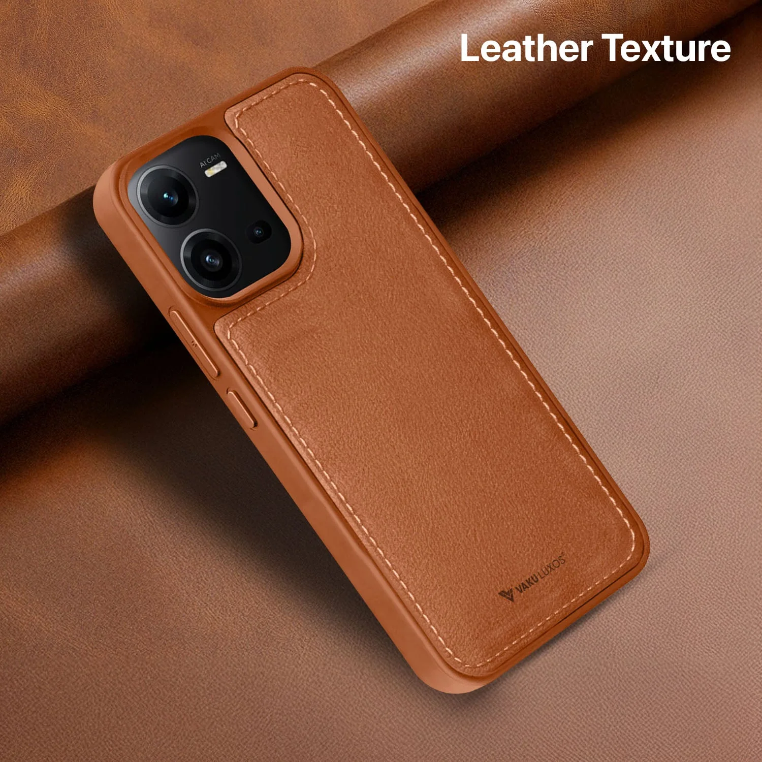 Vaku ® Vivo V25 5G Luxe Premium Leather Stitched Protective Back Cover - Image 4